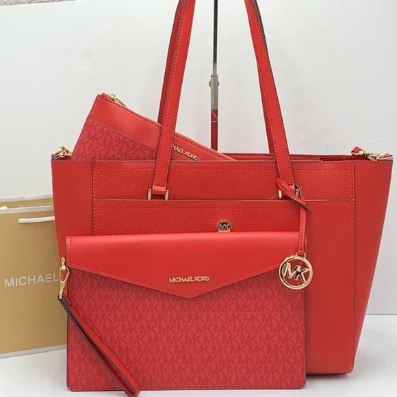 Michael Kors Maisie Large Pebbled Leather 3-in-1 Tote Bag Flame multi color - Picture 6 of 16